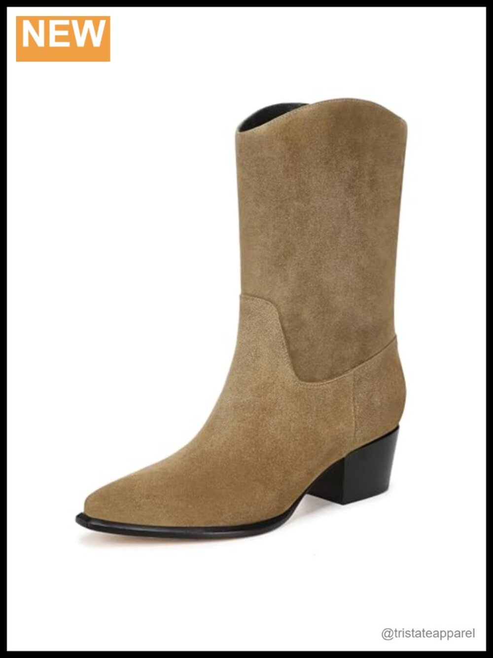 Vince Women's Alps Suede Mid-Calf Western Boot Side Zip Block Heel